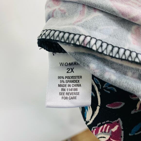 Roz & Ali Plus Size 2X Floral Print Wide Leg Pull On Pants Black - Picture 4 of 5